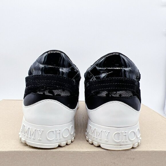 Jimmy Choo Seattle Floral Lace Mesh Trainers Sneaker Black Leather EU 39 US 9 - Picture 2 of 12